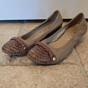 AGL Attilio Giusti Leombruni Wedge Ballet Flat Leather Snakeskin Shoe 38 8 Brown